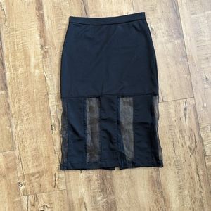 Black Pencil Skirt, Women's Size Small, Mesh Skirt-Nameless Knee Length